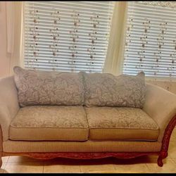 Very beautiful wooden and damask sofa and Love seat made in the USA