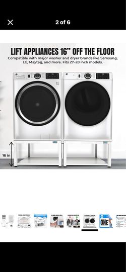 New New EZ Laundry - Washer and Dryer Pedestal - 27" W, 16" H, White Steel Universal Fit with Major Brands