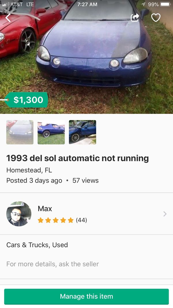 Honda Del Sol Project For In Florida City Fl Offerup