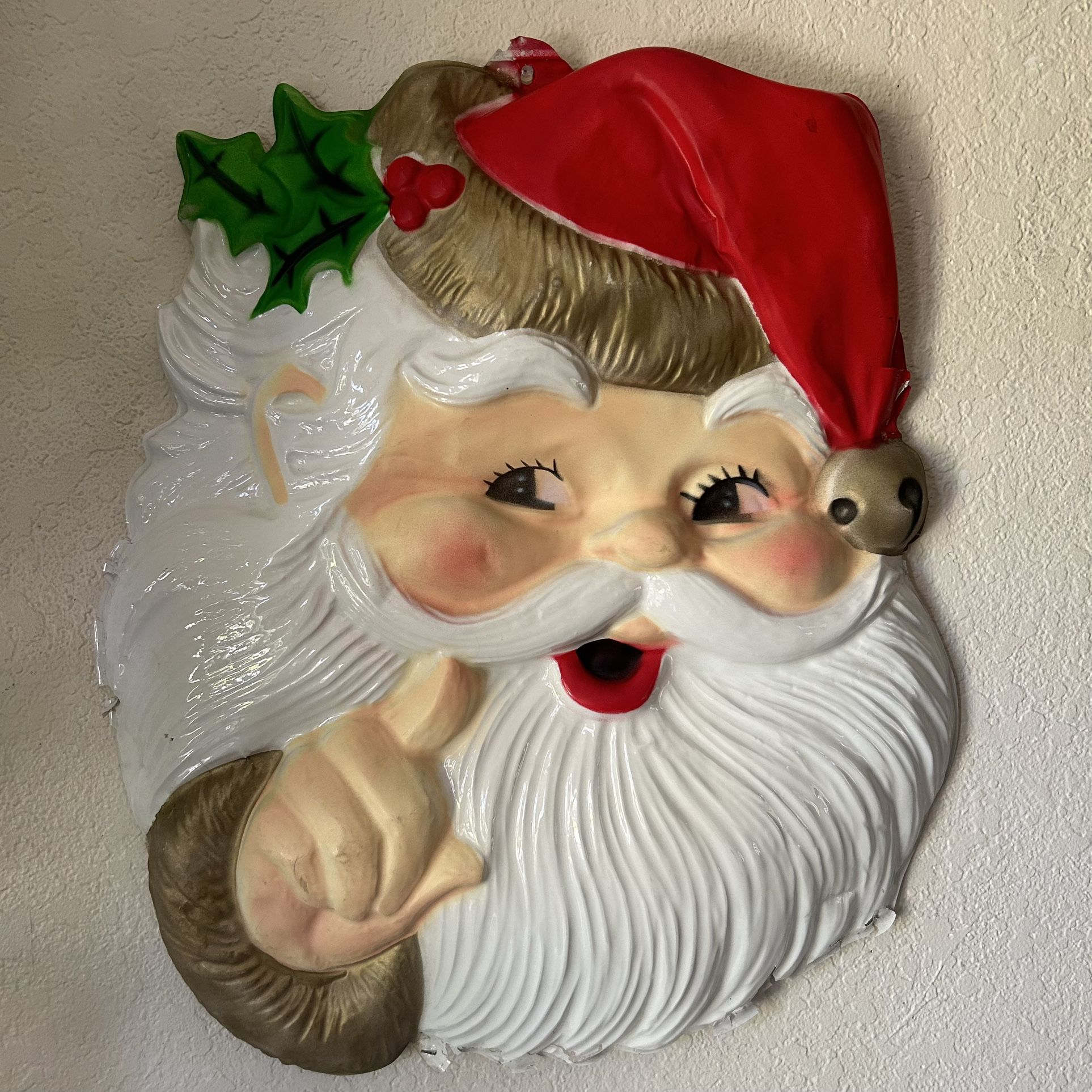 Large Vintage Plastic Santa Face Wall Hanging