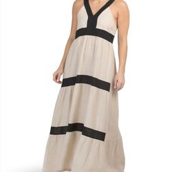 LUISA PERLA
Made In Italy Linen Blend Sleeveless V-Neck Tiered Maxi Dress