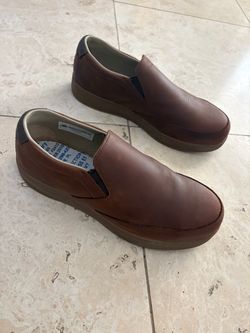 Brown Leather Slip-On Work Shoes with Steel Toe