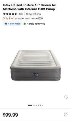 Intex Raised TruAire 18" Queen Air Mattress with Internal 120V Pump - open box
