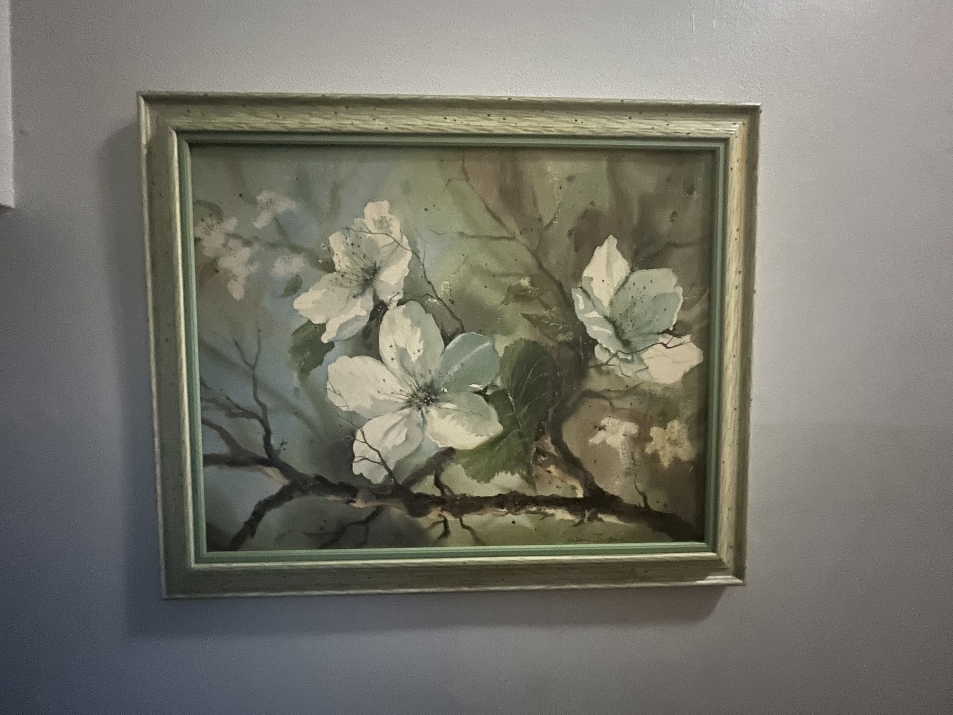 Vintage Floral Painting by Susan Jordan – 32x26 – Framed Art