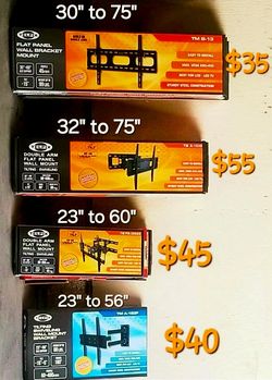 TV Wall mounts starting at $20 and up Brand New in Box Different Sizes and Models Available  The Price Is Depending on The Size Of The Mount And the T