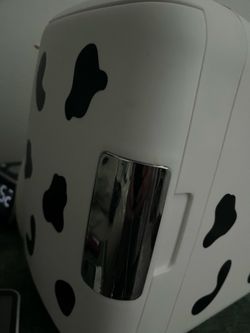 Cow print mini fridge