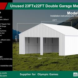 22x22 Double car garage metal shop Carport Two Stall Barn Work Area Storage