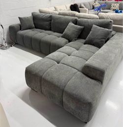 Gray Tufted Sectional Sofa with Chaise- buy now pay later
