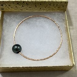14K is Gold filled, green Tahitian pearl bangle bracelet