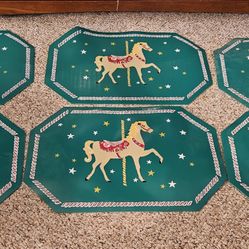 Christmas Merry Go Round Horse Green Placemats