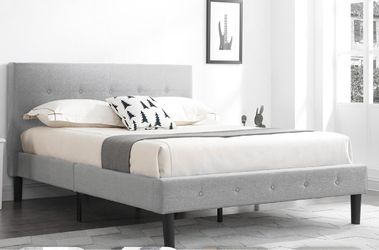 Tufted Grey Bed Frame with Queen Mattress Included