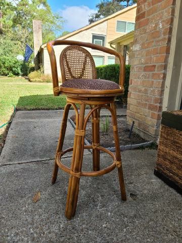 Bamboo and wicker swivel bar stool