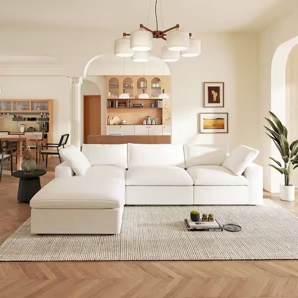White Sectional Couch With Ottoman