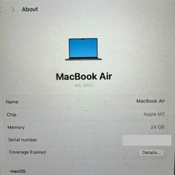 MacBook Air M2 24GB RAM, 2TB HD