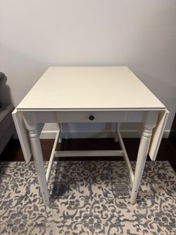IKEA INGATORP White Drop-Leaf Dining Table with Drawer