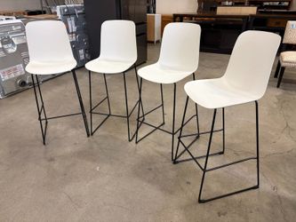 NEW! PK SPACES Modern Minimalist White Barstool with Black Metal Base (Set of 4)