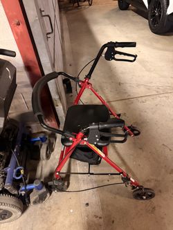 Red 3-Wheel Rollator Walker with Seat