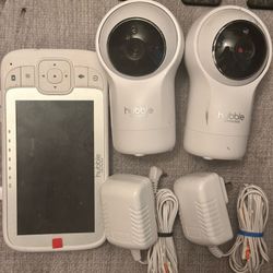 Hubble Connected Nursery Pal Glow+ Twin with 2 Cameras, HD Color Screen, and Hubble Grip in White