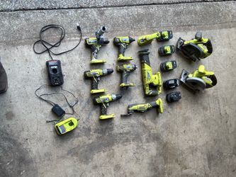 Ryobi cordless power tools, 5 batteries and 2 chargers