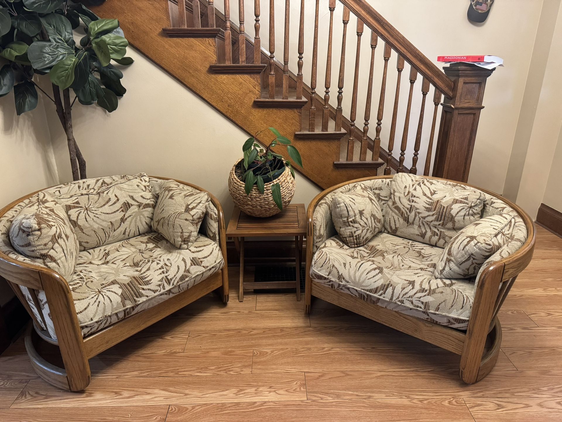 Vintage Howard Barrel Oak Furniture Set