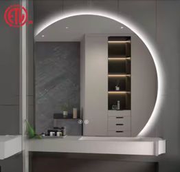 YULIKA 40 in. W x 40 in. H Novelty/Specialty Frameless Wall Bathroom Vanity Mirror Half Moon LED Mirror