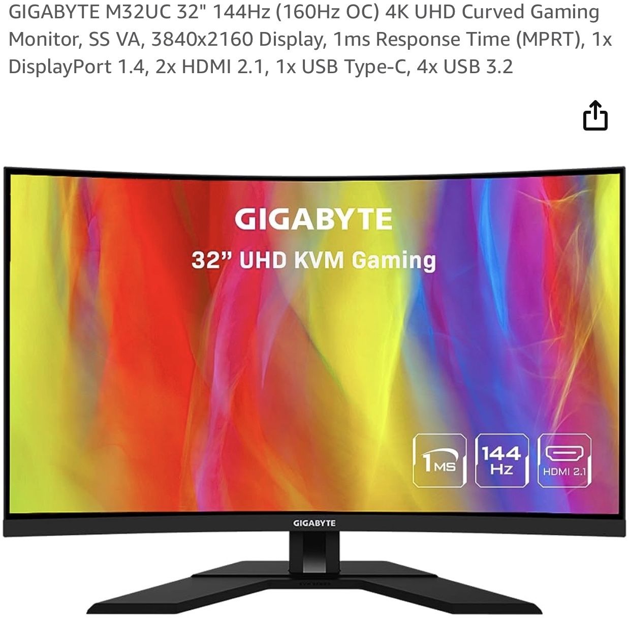 32” UHD Gaming Monitor, New