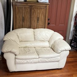 Cream Leather Couch 
