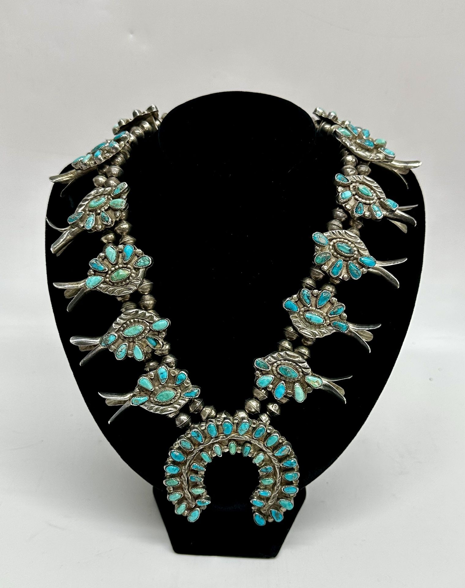 Sterling Silver 925 Native American Turquoise Squash Blossom Necklace GP3121349