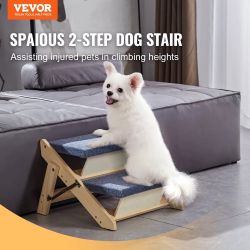 VEVOR Wooden Pet Stairs, 2-in-1 Convertible Stairs and Ramps for Dogs, Beds, Sofas, and Vehicles. Supports small and large pets up to 50 kg. Foldable 