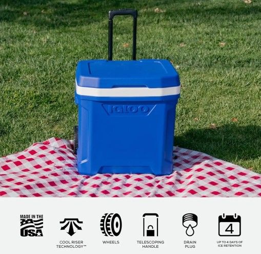 Igloo Cooler with Wheels, Profile II 28 Qt Hard Sided Ice Chest NEW