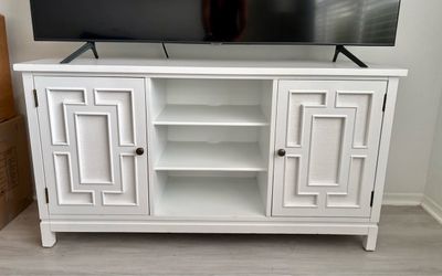Entertainment center, white 56”x16” and 30” tall