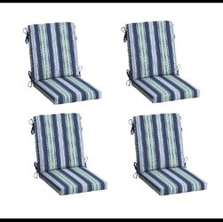 Set Of 4 – New Arden Outdoor Dining Chair Cushion, Sapphire Aurora Blue Stripe