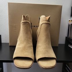 Lucky Brand Lureli Wedge Bootie Suede Peep Toe Ankle Boots Tan Women's Sz 9 NIB