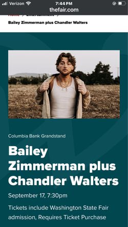 Two Tickets to Bailey Zimmerman 9-17 Puyallup fair
