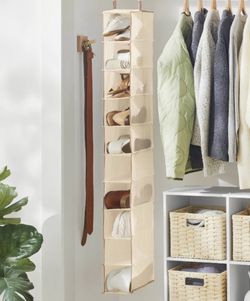 10 Shelf Hanging Shoe Storage Organizer Collapsable and Expanding Beige Closet Shoe Organizer - Holds 10 Pairs 53” L x 12” W