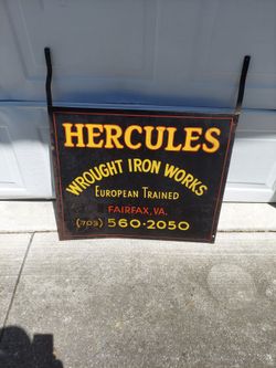 Hercules wrought iron works advertising sign