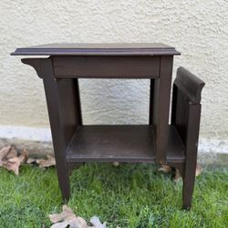 Vintage Wood End Table with Magazine Rack Storage