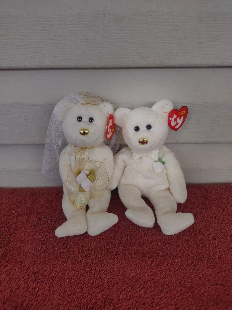 9" Ty Beanie babies Wedding bears "His" + "Hers".