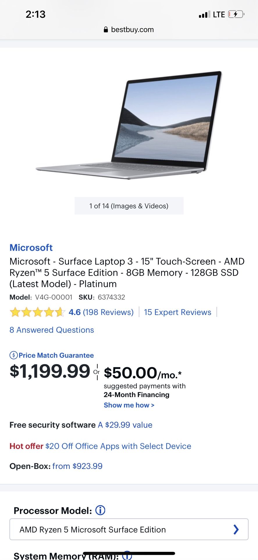 Microsoft Surface Laptop 3 15” Touchscreen
