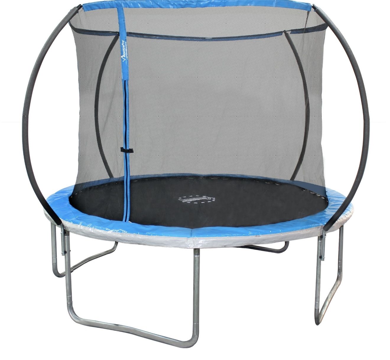 Sportspower Bounce Pro 10’ Round Trampoline with Safety-Enclosure in Blue and Silver