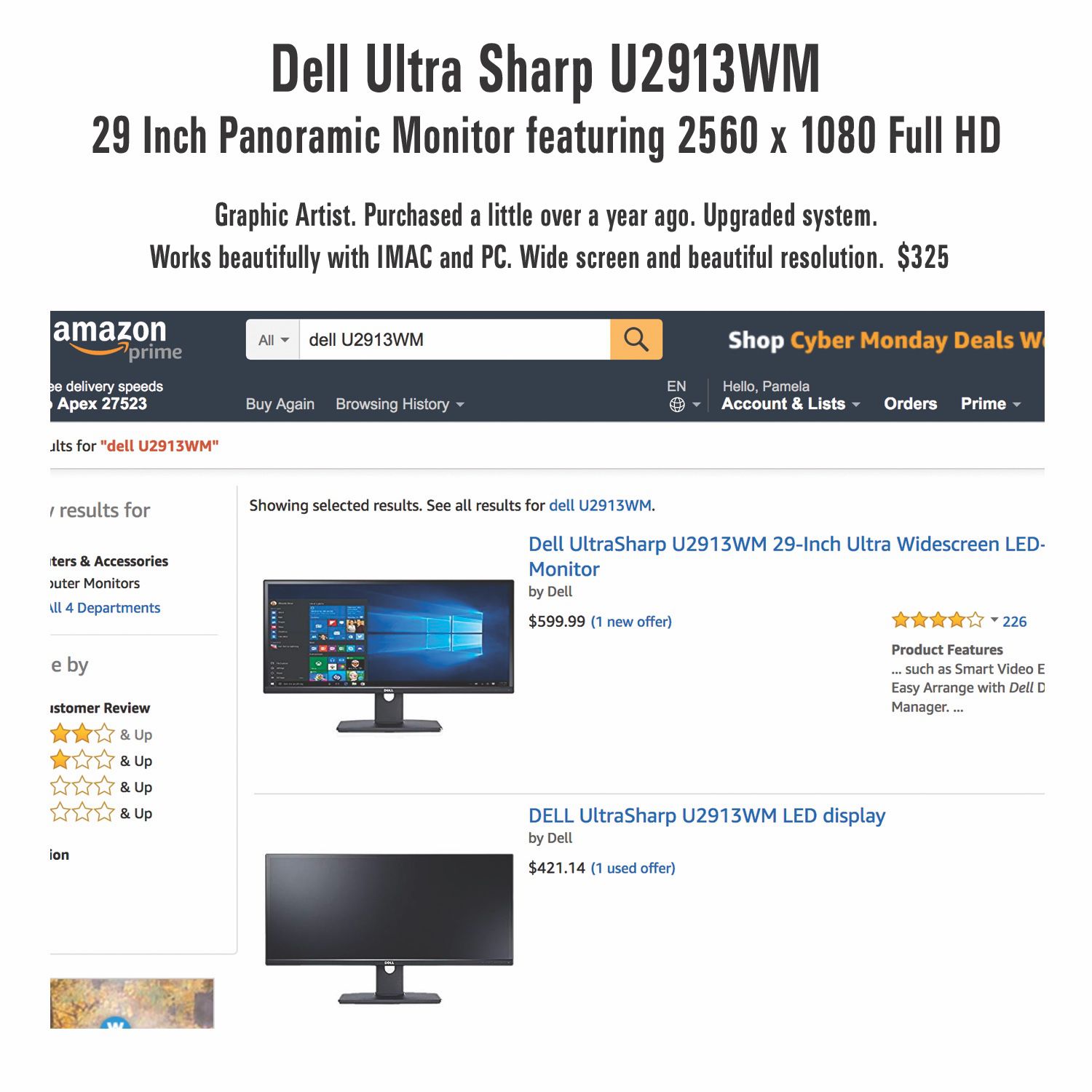 Dell ultra sharp panoramic 29” monitor