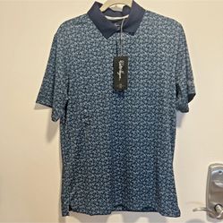 Walter Hagen Men's Performance 11 Dogwood Ditsy Navy Blue Polo Shirt - Small