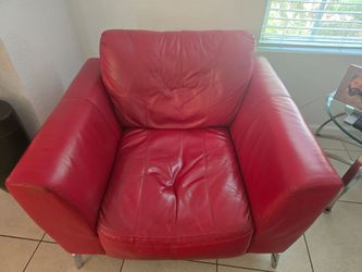 Red Leather Armchair – Modern Style, Chrome Legs