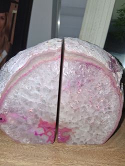 Pink and white agate book holder rare