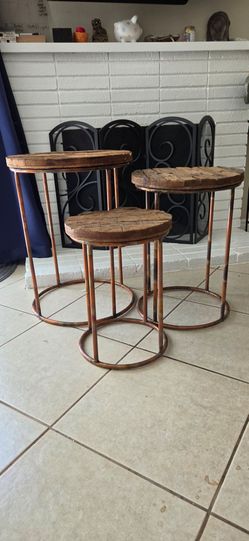 Rustic wood and Copper Nesting Tables
