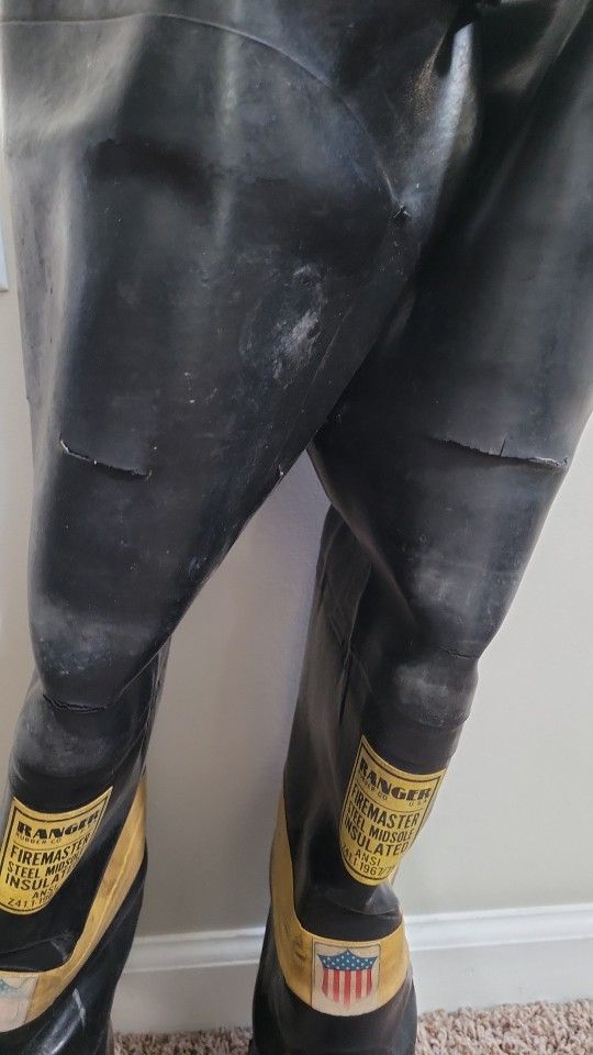 ranger firemaster hip boots vintage fireman bunker turnout size 10 cracks firefighter vintage