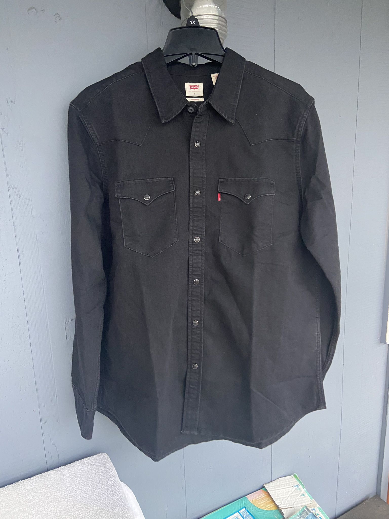 Levi's Black Denim Pearl Snap Shirt Men's Large With Tags Still Attached 