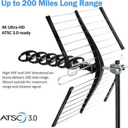 Five Star Outdoor TV Antenna 4K/1080P, 200 Miles Long Range, UHF/VHF with ATSC 3.0