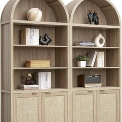 Book Shelf Arched Cabinet Bookshelf. 84.2" Tall Bookcase 5 Tier Large Bookshelves with Doors