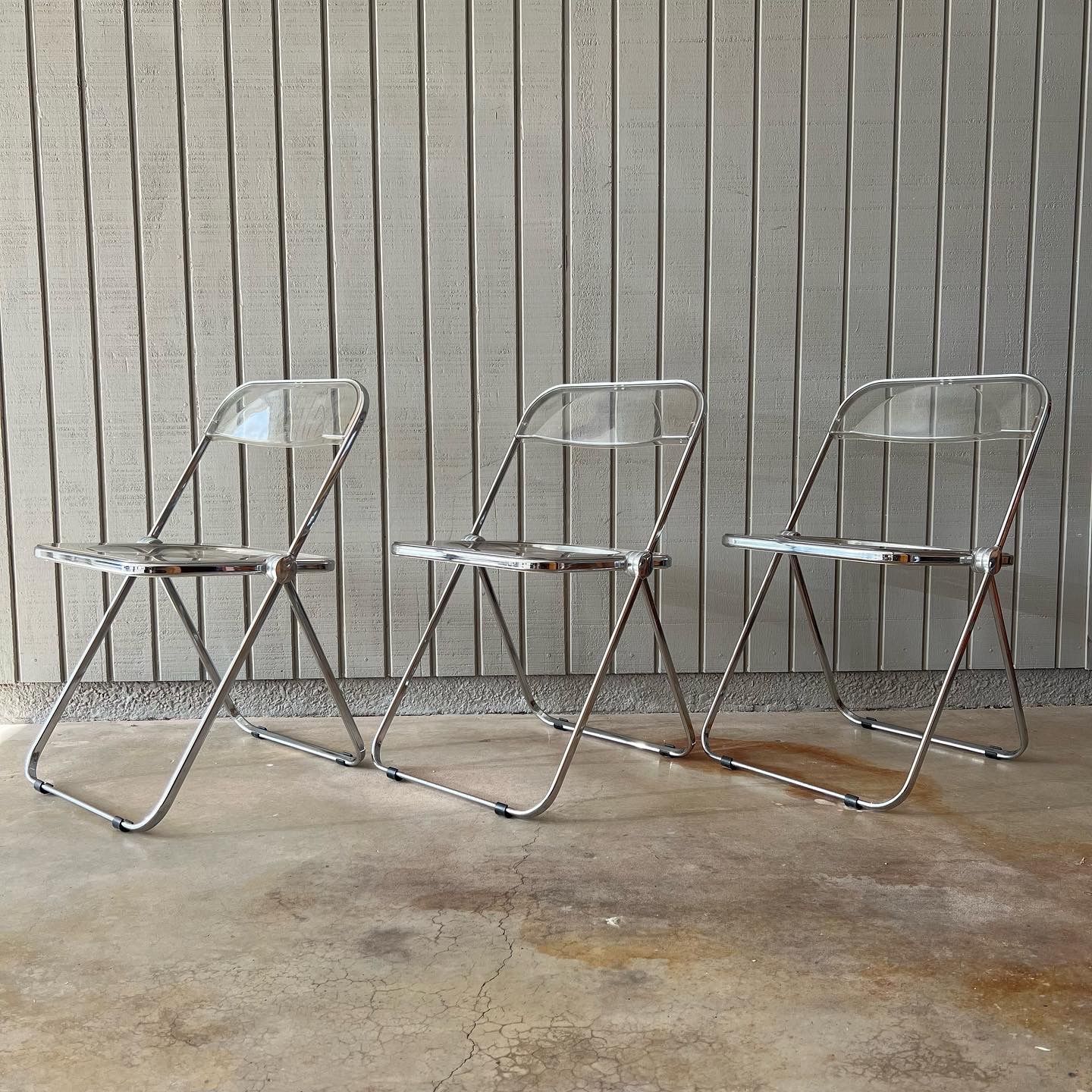 Set Of Vintage Clear Acrylic And Chrome Italian Mid Century Modern Folding Chairs